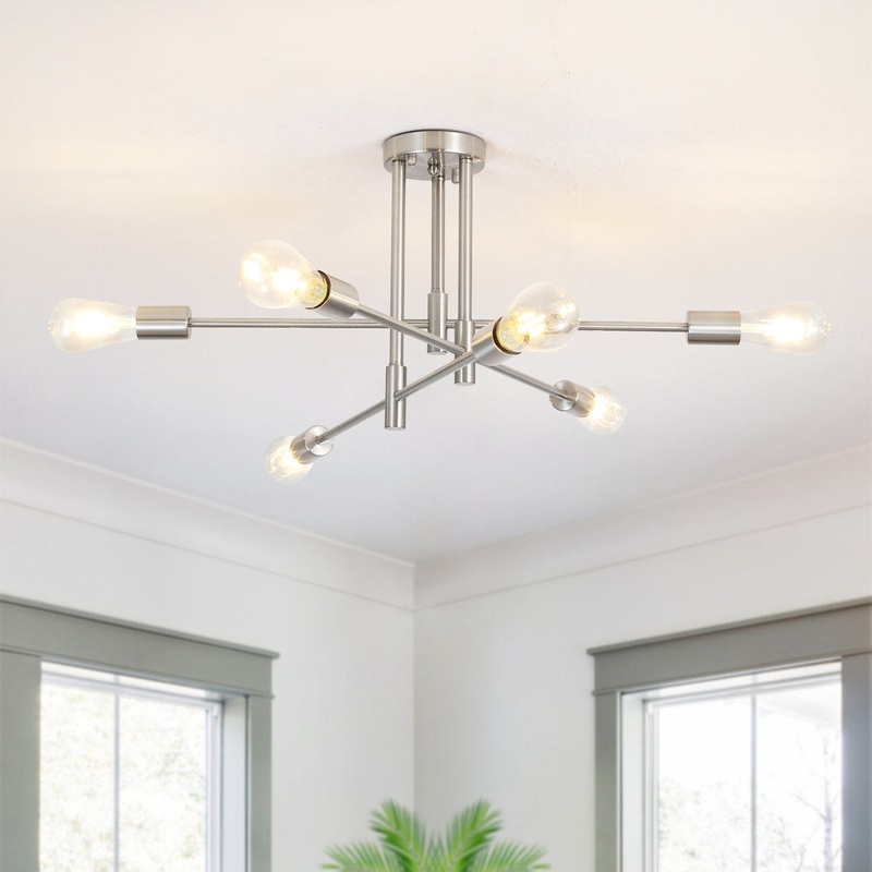 Eiren 6-Light 27.56” Dimmable Sputnik Chandelier Modern Linear Semi Flush Mount Ceiling Light George Oliver Fixture Finish: Nickel