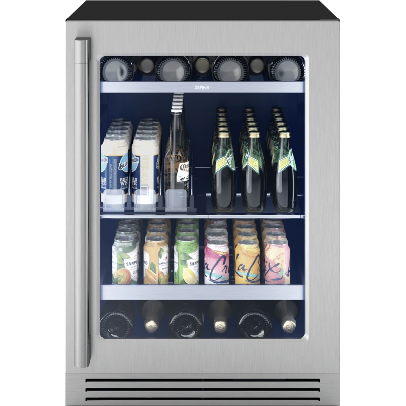 Zephyr PRPB24C01CG Presrv Pro Beverage Cooler, 24in Under Cabinet, SS+Glass, Reverse Door, 1 Zone