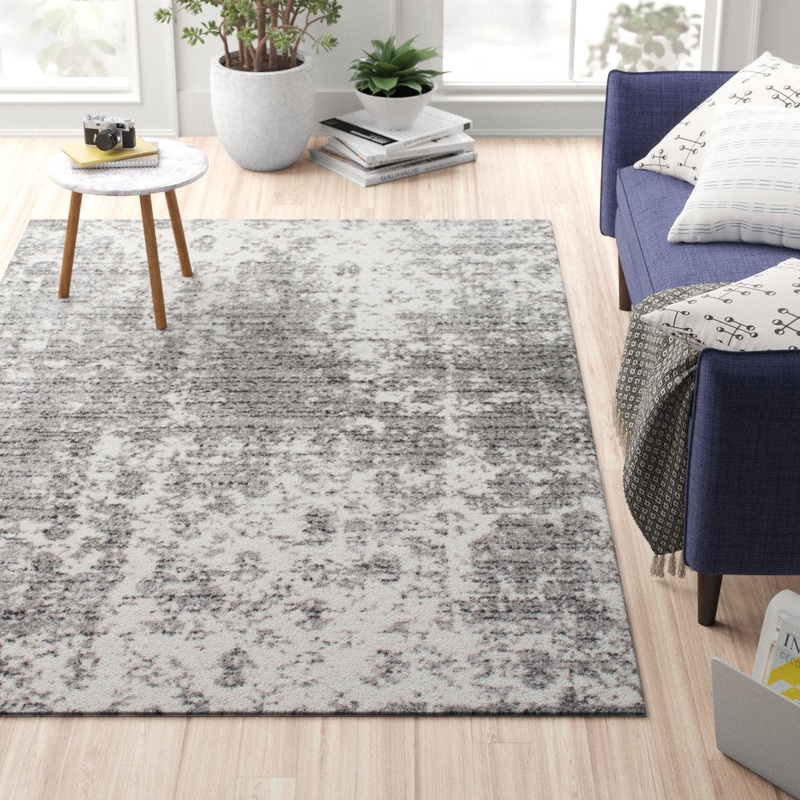 Deedra Modern Abstract Power Loom Performance Gray/White Rug 17 Stories Rug Size: Rectangle 6’7″ x 9′