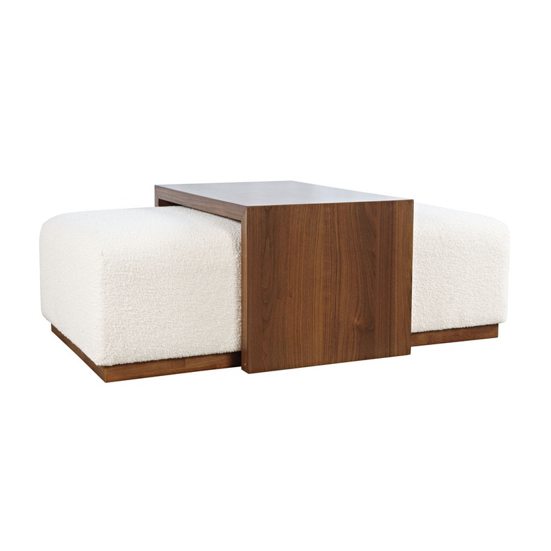 Babs 48″ Luxury Ivory Boucle Upholstered Sliding Ottoman with Wheels and Table Top Latitude Run