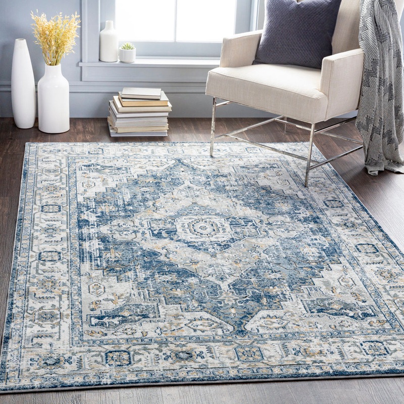 Doyon Oriental Gray/Blue Area Rug Langley Street Rug Size: Rectangle 5’3″ x 7’3″