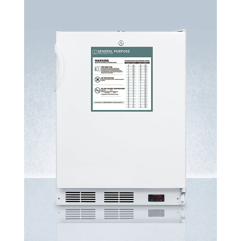 Summit FF7LWBIADAGP Ada Compliant Built-In Undercounter All-Refrigerator For General Purpose And Commercial Use, With Lock, Auto Defrost Operation, Internal Fan, Digital Thermostat, And White Exterior