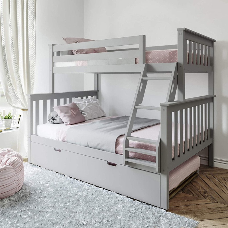 Bolles Solid Wood Standard Bunk Bed with Trundle Harriet Bee Bed Frame Color: Gray Size: Twin over Full