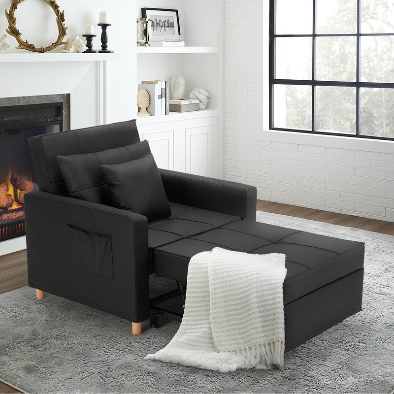 Seamus 40″ Wide Tufted Genuine Leather Convertible Chair Steelside Body Fabric: Black Faux Leather