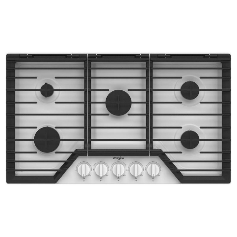 Whirlpool WCGK5036PW 36-inch Gas Cooktop with EZ-2-Lift Hinged Cast-Iron Grates