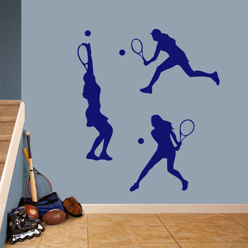 Angleterre Tennis Girl 3 Piece Wall Decal Set Winston Porter Color: Navy Blue