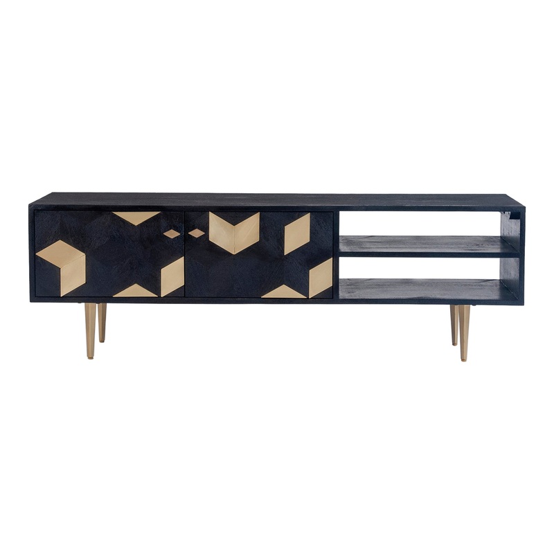 Artisan Mango Wood & Brass Accent Entertainment Center