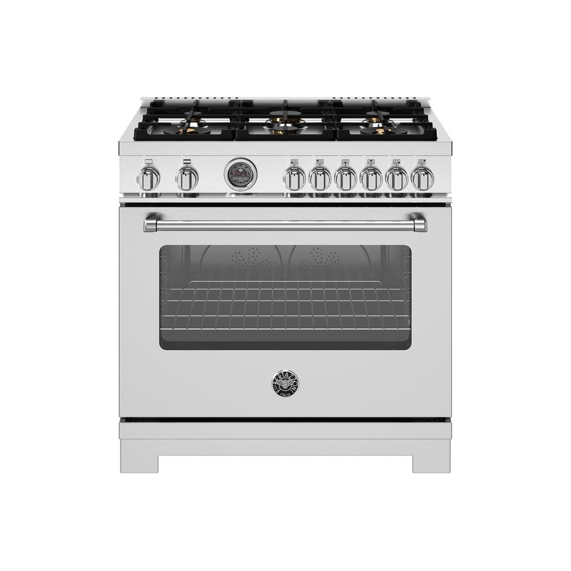 Bertazzoni MAS366BCFGMXT 36 Inch All Gas Range, 6 Brass Burners And Cast Iron Griddle Stainless Steel