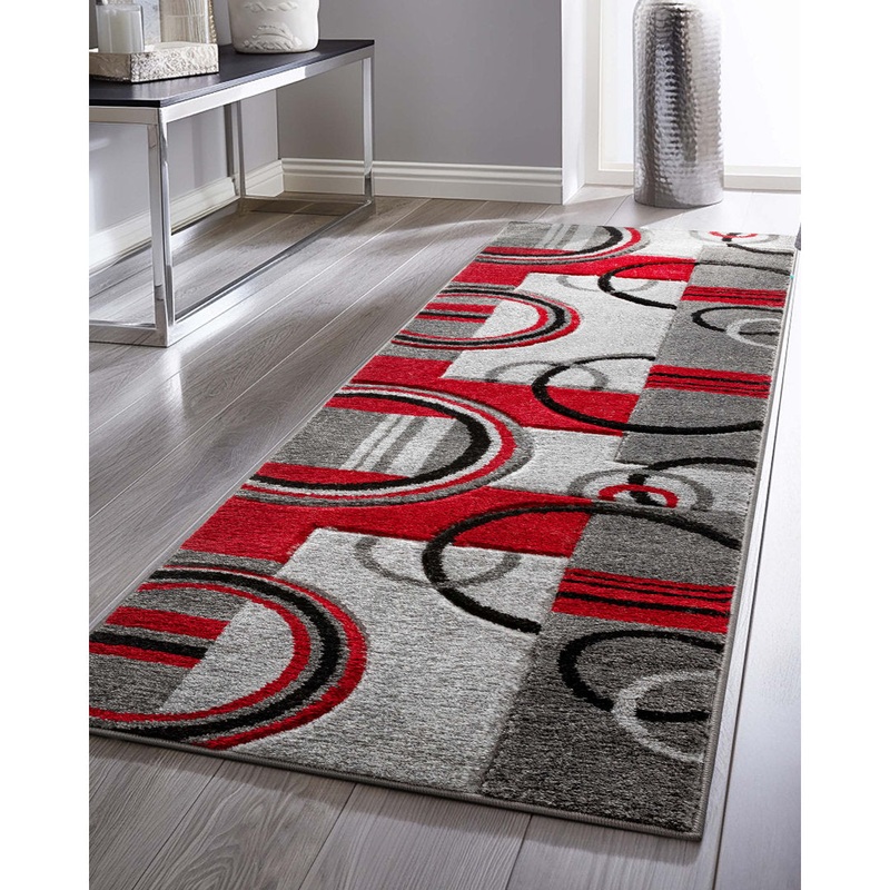 Shaliya Galaxy Waves Grey Red Modern Geometric Rug Ebern Designs Rug Size: Runner 2′ x 7′