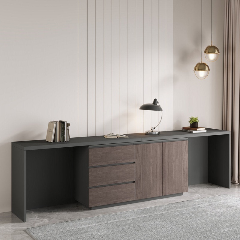 Shelbee Modern Home Office Extendable Desk Up to 135” with Storage Drawers Latitude Run