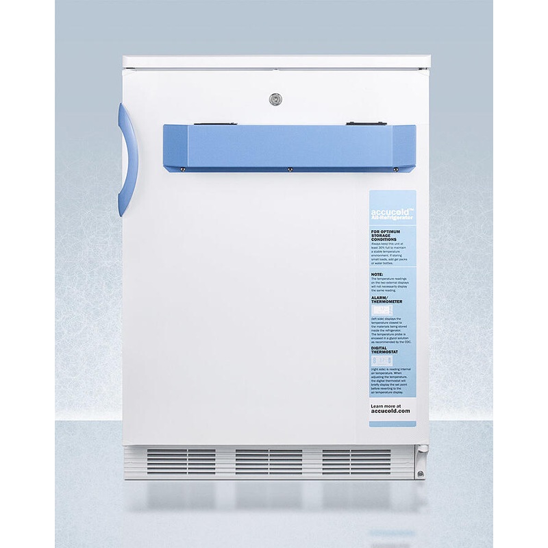 Summit FF7LWBIMED2 Built-In Undercounter Auto Defrost Medical/Scientific All-Refrigerator With Front Control Panel Equipped With A Digital Thermostat And Nist Calibrated Thermometer/Alarm; Includes Front Lock, Hospital Grade Cord, And Internal Fan