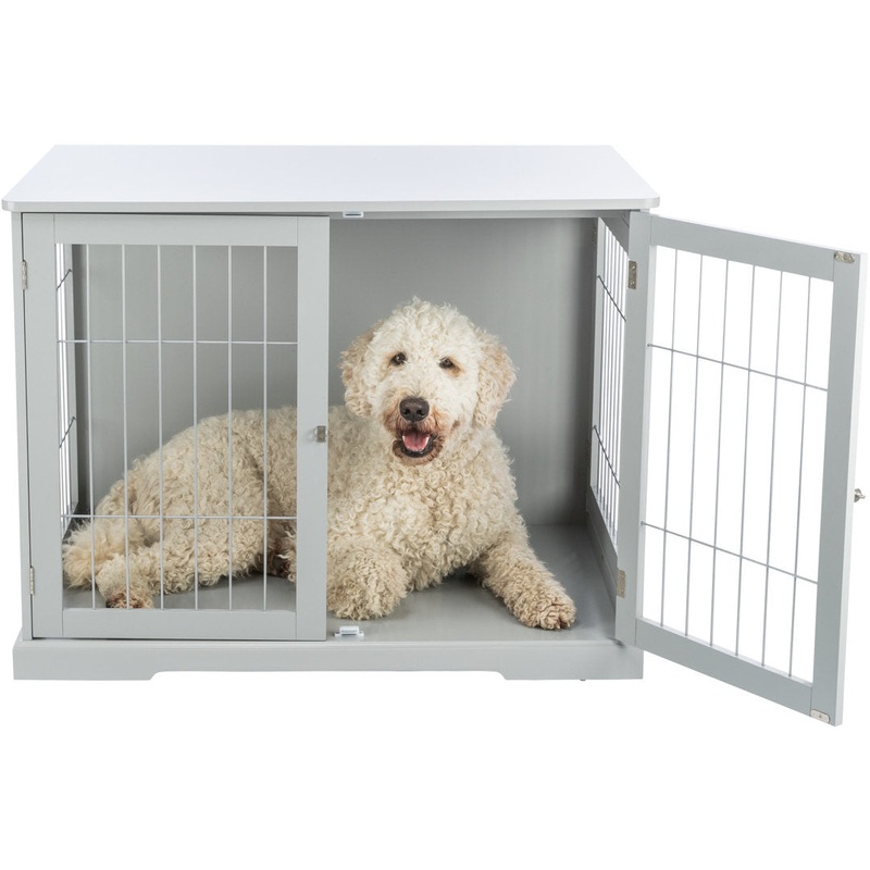 TRIXIE Indoor Dog Crate, Wooden Crate Table for Dogs, Dog Kennel, Perfect in Any Room TRIXIE Color: Gray Size: 29.6″ H x 38.7″ W x 27″ D