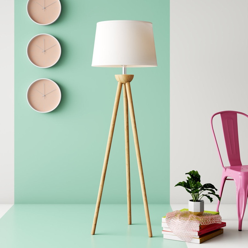 Azyiah Tripod Floor Lamp  Mid-Century Modern Dcor Light with LED Bulb and Natural Oak Wood Base  Bedroom, Living Room, or Office Lighting by Lavish Home Wade Logan
