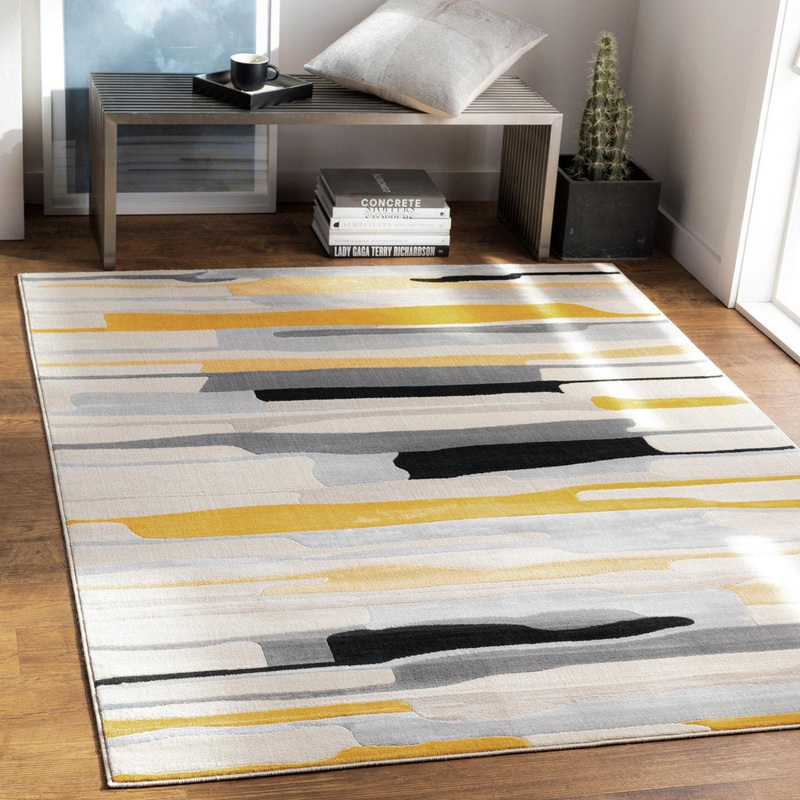 Dimond Striped Mustard/Gray/Beige Area Rug Wade Logan Rug Size: Rectangle 7’10” x 10’3″
