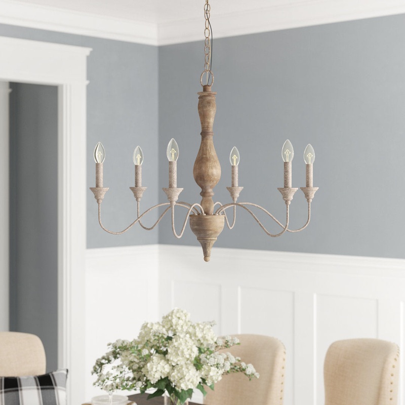 Tacoma 6 – Light Candle Style Classic / Traditional Chandelier with Wood Accents Ophelia & Co. Finish: Antique White/ Brown