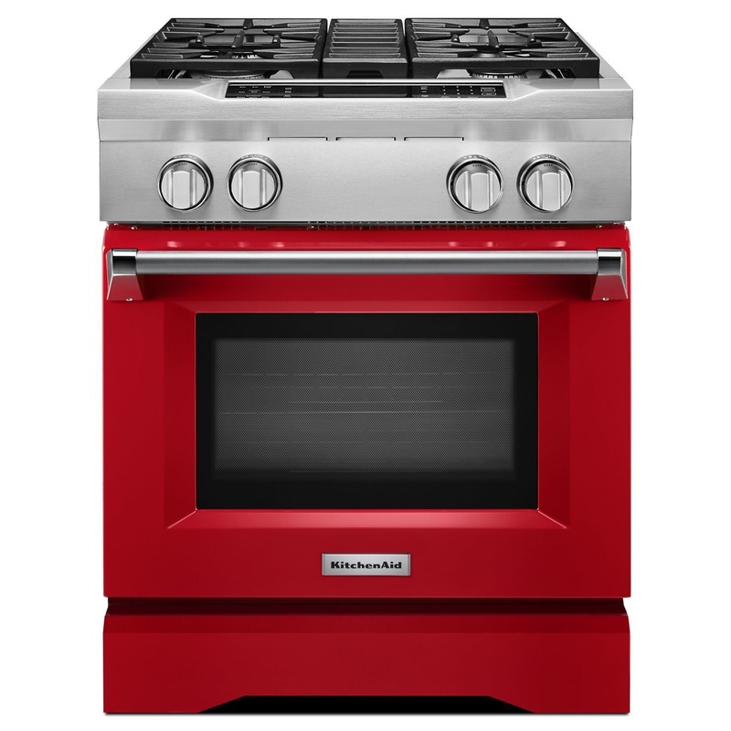 Kitchenaid KDRS407VSD 30” 4-Burner Dual Fuel Freestanding Range, Commercial-Style Signature Red