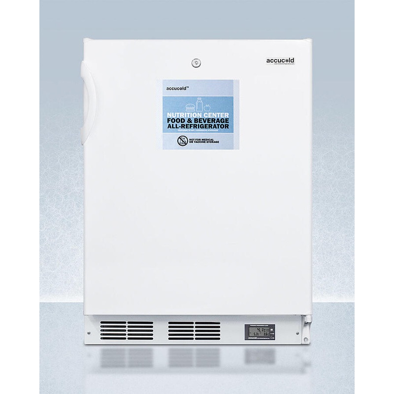 Summit FF6LWBI7NZADA Commercially Approved Ada Compliant Nutrition Center Series All-Refrigerator In White For Built-In Or Freestanding Use, With Front Lock And Digital Temperature Display