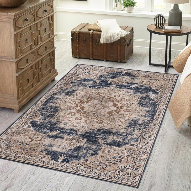 Arloa Oriental Beige/Navy Blue Area Rug Lark Manor Rug Size: Rectangle 7’10” x 11′
