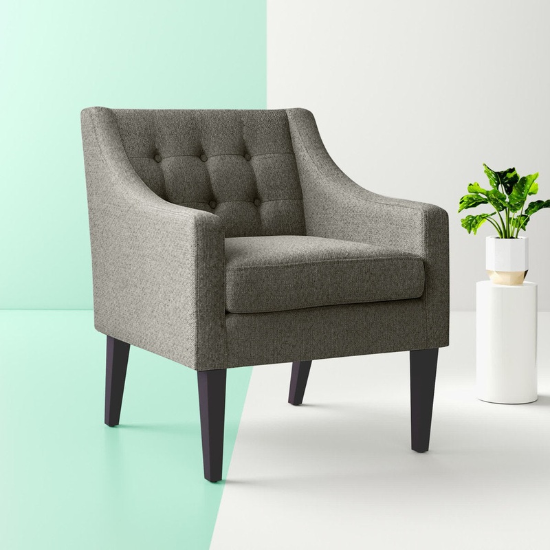 Clopton 26″ Wide Mid-Century Modern Tufted Accent Armchair Hashtag Home Fabric: Dark Gray Polyester Blend