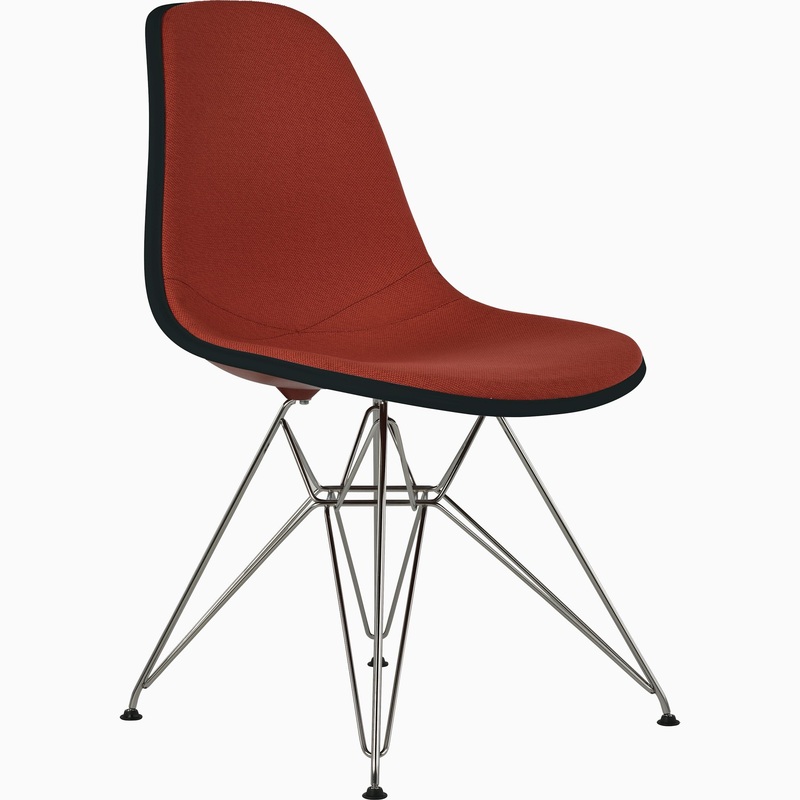 Eames Molded Plastic Upholstered Side Chair with Wire Base