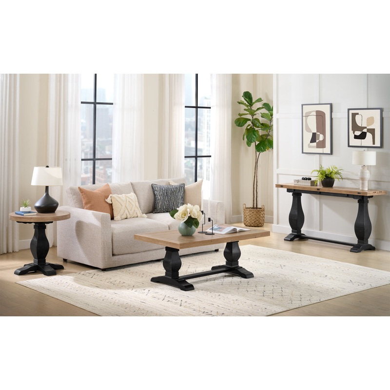 Sarcoline Solid Wood Pedestal Coffee Table The Twillery Co. Table Top Color/Table Base Color: Driftwood/Black