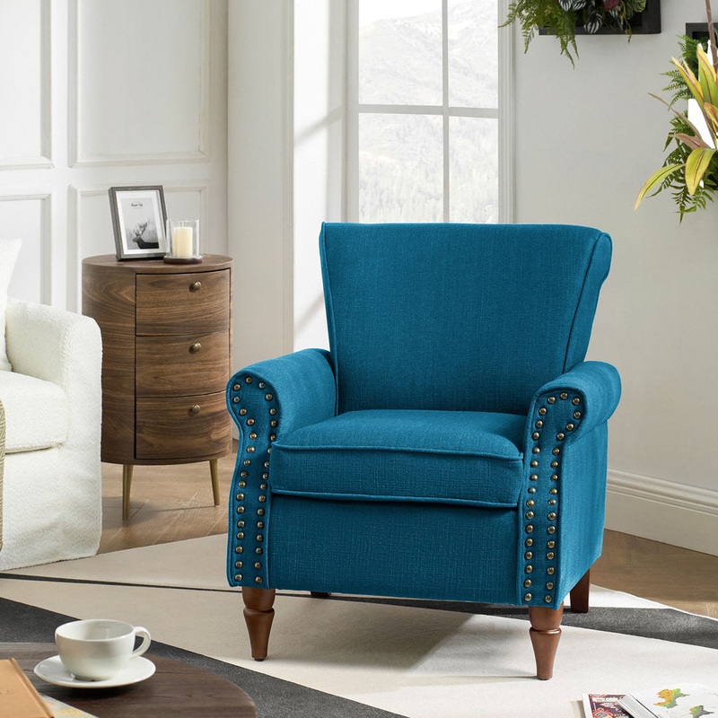 Asul Upholstered Armchair with Solid Wood Legs Wade Logan Fabric: Navy Polyester