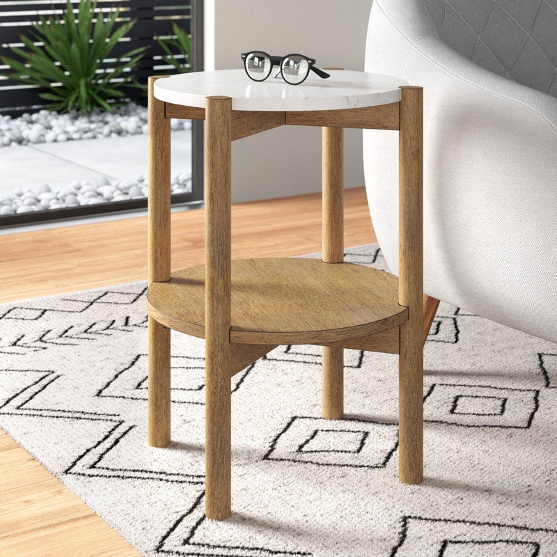Augut Round Accent Side Table With Marble Top Wade Logan