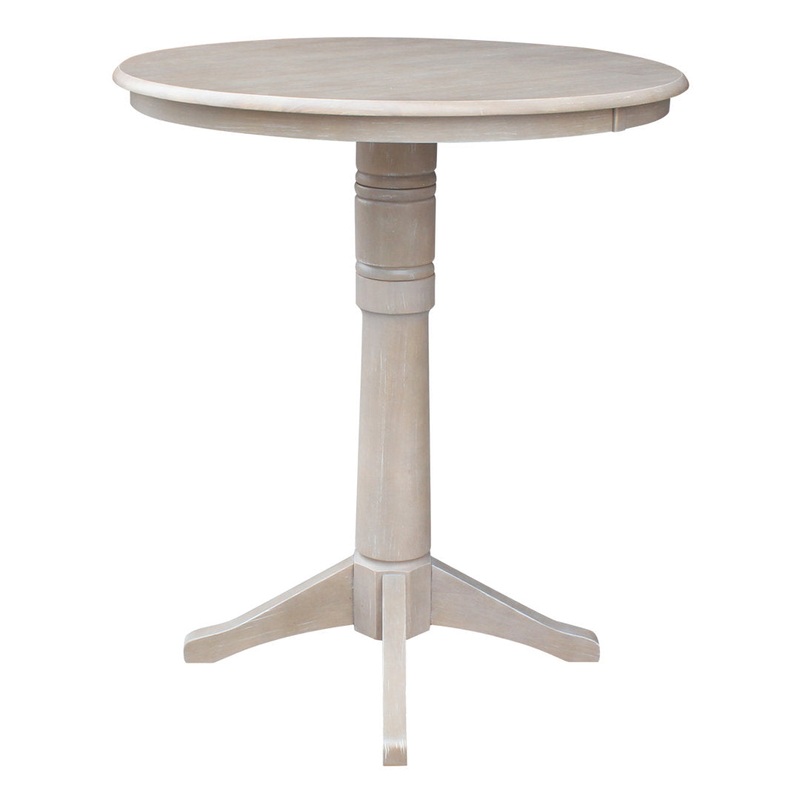 Billie Bar Height Solid Wood Pedestal Dining Table Lark Manor Color: Washed Gray Taupe Size: 41.9″ H x 36″ L x 36″ W