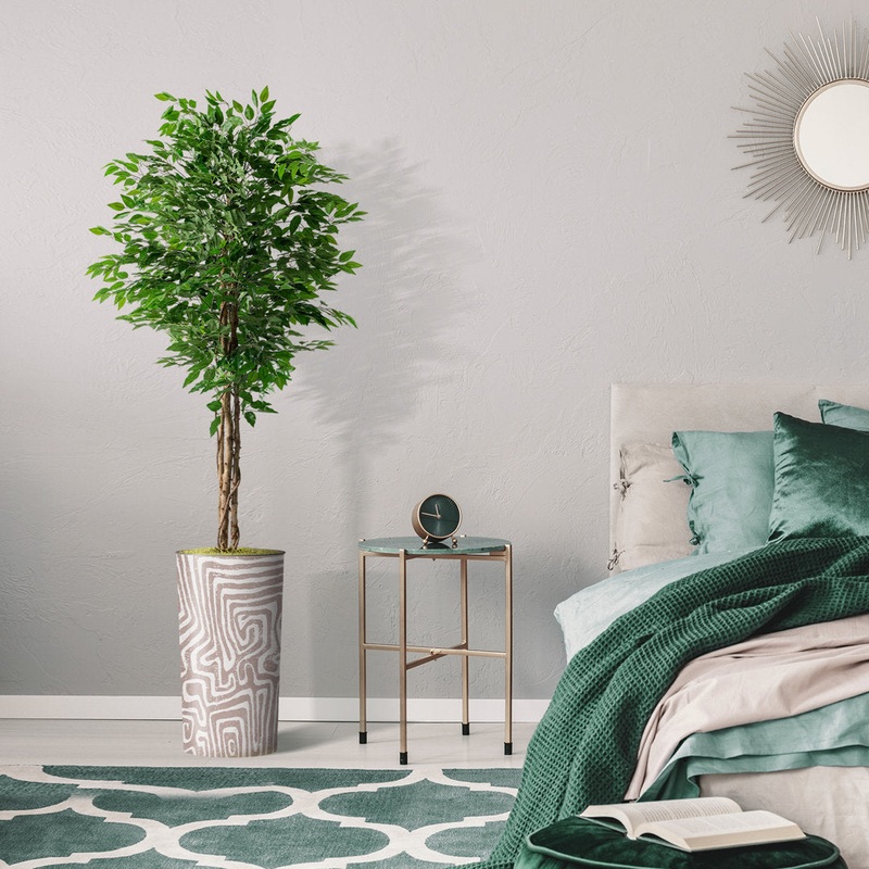 Tall Fake Plants Faux Ficus Tree in Neutral Pattern Planter Indoor And Outdoor Artificial Plants SIGNLEADER Base Color: Pink Swirls Pattern
