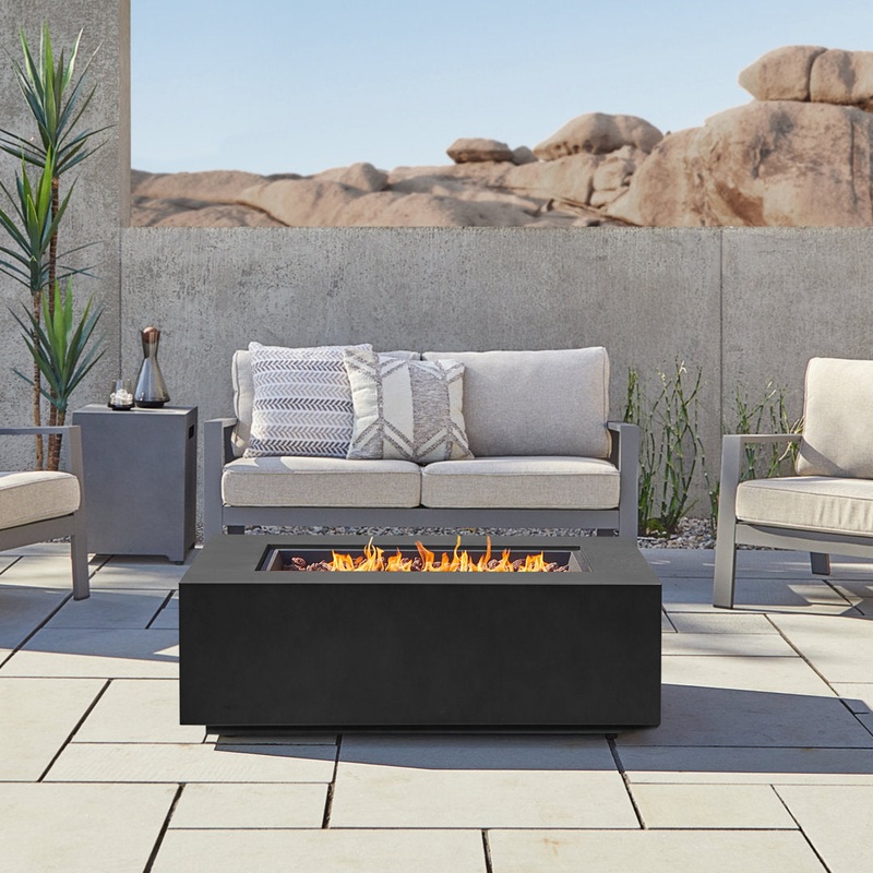 AEGEAN Propane / Natural Gas Outdoor Fire Pit Table Real Flame Size: 15″ H x 50″ W x 32″ D Finish: Black