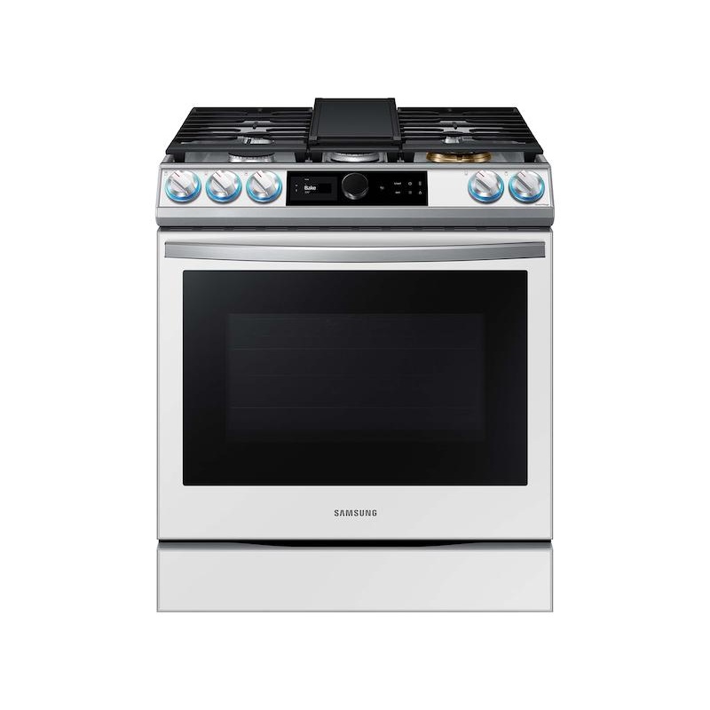 Bespoke Smart Slide-in Gas Range 6.0 cu. ft. with Smart Dial, Air Fry & Wi-Fi in White Glass