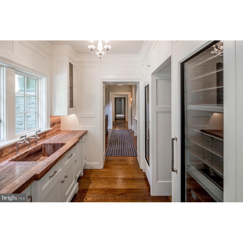 Christopher Peacock Transitional White Butler’s Pantry with Marble Countertops