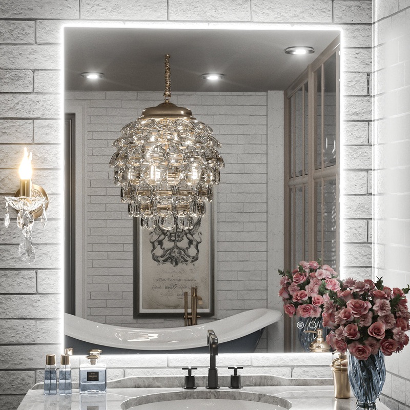 Adorna LED Backlit Frameless Lighted Bathroom Vanity Mirror Wall Mirror Dimmable Anti Fog Orren Ellis Size: 30″ x 36″