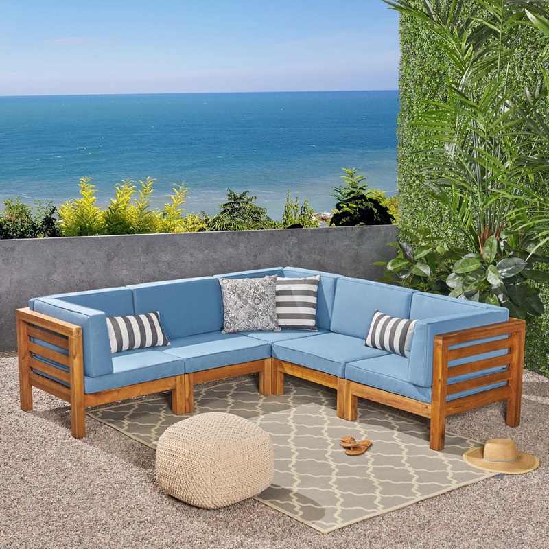 30.25” Wide Outdoor Symmetrical Patio Sectional with Cushions AllModern Frame Color / Cushion Color: Brown Frame / Blue Cushion