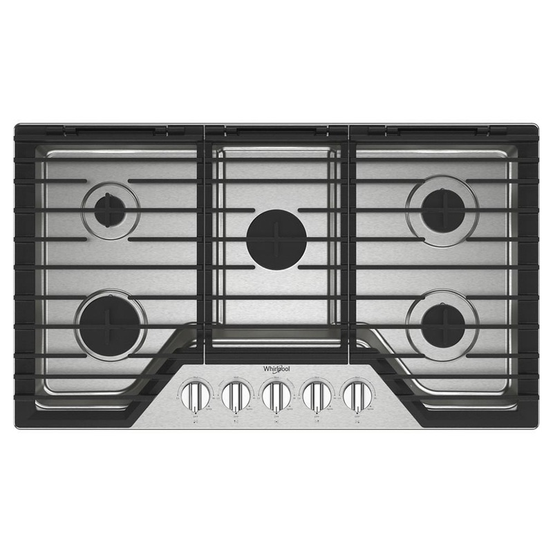 Whirlpool WCGK5036PS 36-inch Gas Cooktop with EZ-2-Lift Hinged Cast-Iron Grates