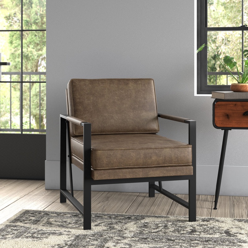 25.5″ W Upholstered Armchair with Removable Seat & Back Cushion Trent Austin Design Fabric: Brown Faux Leather