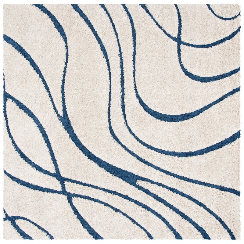 Ashal Abstract Cream/Blue Area Rug Wade Logan Rug Size: Square 11′