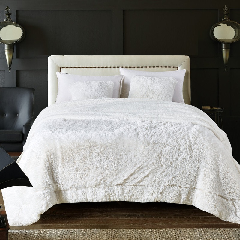 Shaggy Shaggy Super Elegent Sherpa Long Fur Throw Chanasya Color: White Size: 50″ W x 65″ L