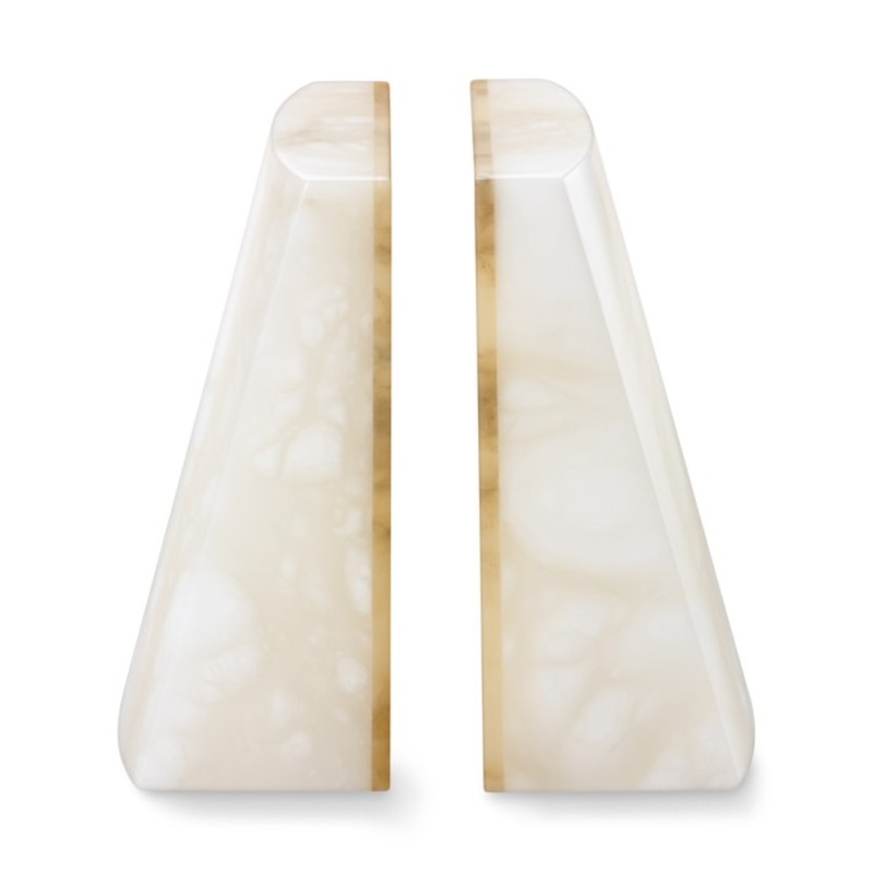 White Alabaster Slanted Bookends Set of 2