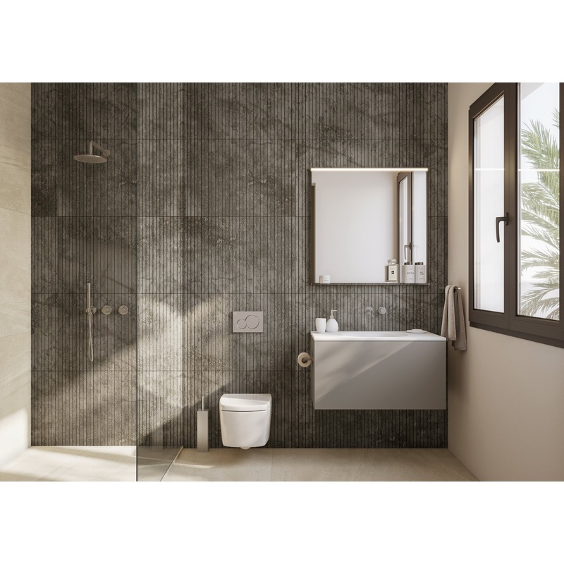 Boffi Free Zone Full Bathroom with Xilowood Planked Sand Finish and Cristalplant Countertop