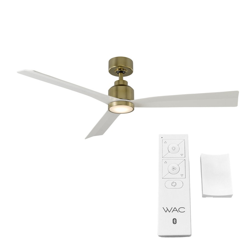 52″ Smart Home Compatible 3 Blade Smart Ceiling Fan with Remote WAC Limited Fans Accessories: With Light Kit, Finish: Satin Brass with Matte White Blades