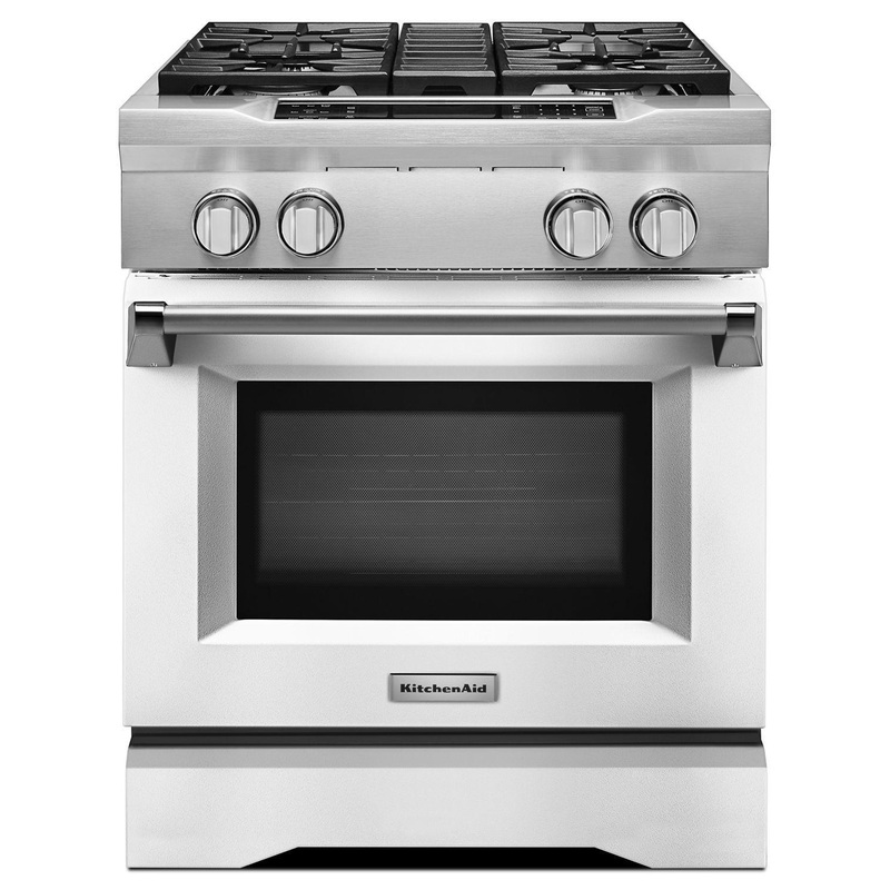 Kitchenaid KDRS407VMW 30” 4-Burner Dual Fuel Freestanding Range, Commercial-Style Imperial White