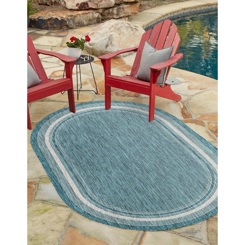 Sevil Teal/Beige/Gray Indoor / Outdoor Rug Breakwater Bay Rug Size: Oval 3’3″ x 5’3″
