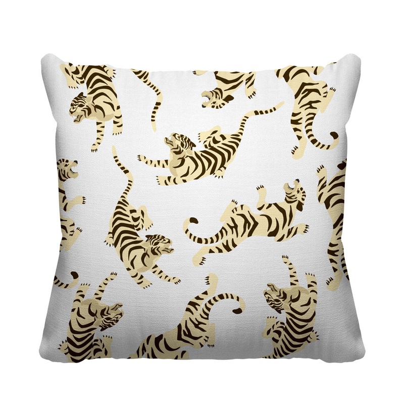 Tigger Boho Tiger Indoor/Outdoor Throw Pillow ULLI HOME Color: White Size: 19W” x 19H”