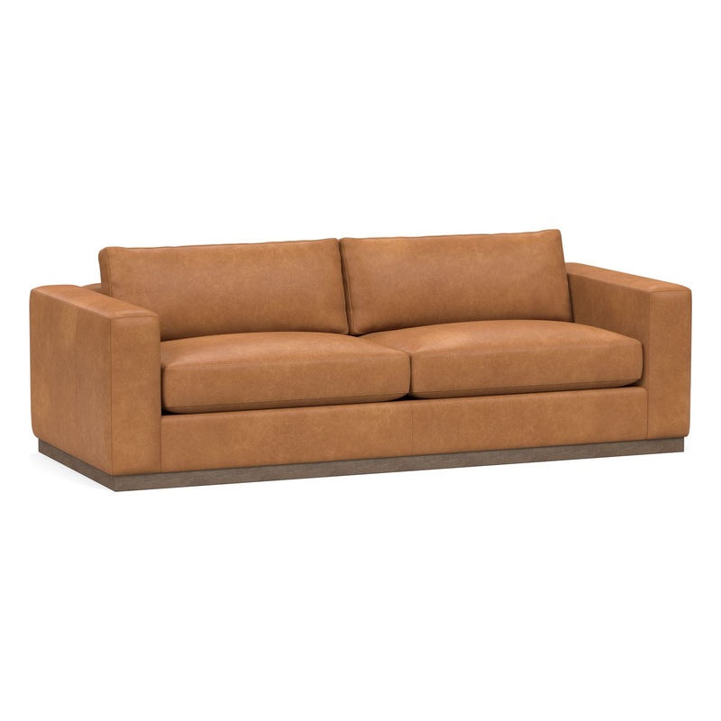 Carmel Wide Arm Leather Wood Base Sofa