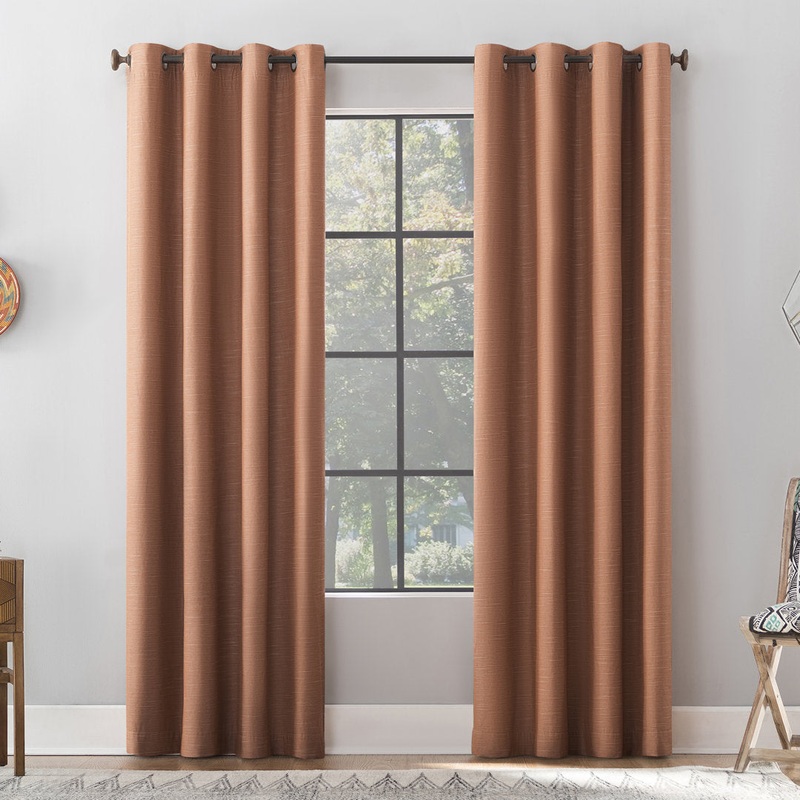 Attiya Textured Linen Blend Blackout Grommet Curtain Panel Wade Logan Curtain Color: Pecan Brown Size per Panel: 50″ W x 63″ L