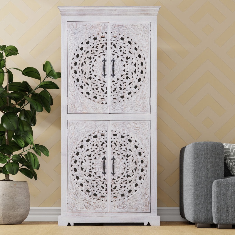 Santillanes Carved Armoire Bungalow Rose Color: White Washed