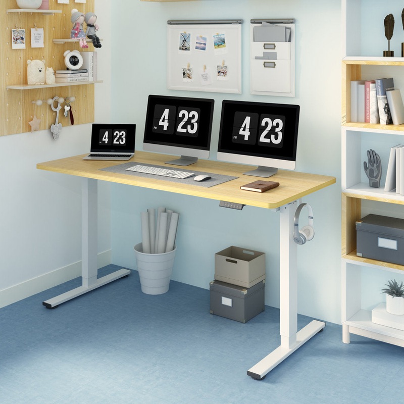 Baysenie 55″/60″ Width Home Office Height Adjustable Standing Desk Latitude Run Top Color: Maple, Frame Color: White Size: 29″ H x 60″ W x 24″ D