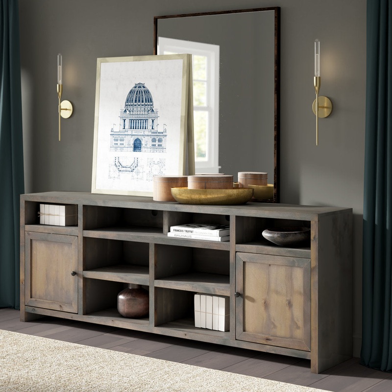 Columbia 84″ No Assembly Required Barnwood Finish TV Stand, For TVs Up To 95″ Greyleigh