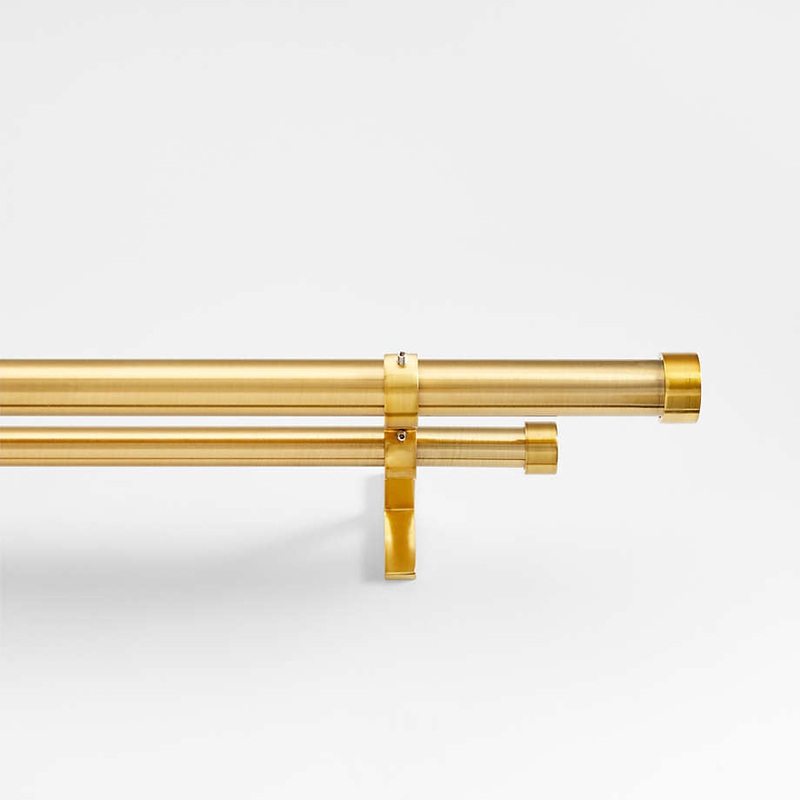 Brass 1″ Double Curtain Rod and End Cap Finials Set 48″-88″